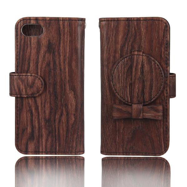 Manufacturer Special Bow Wood cover for Apple Iphone 7 leather case with Makeup mirror
