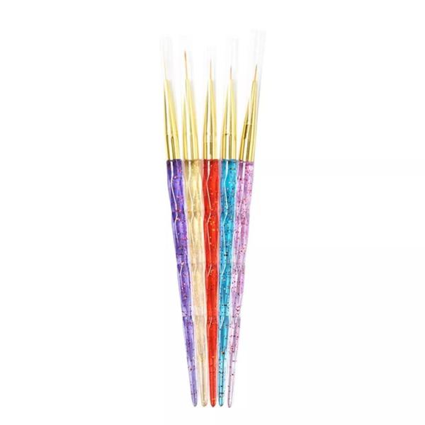 Professional Nylon Brush 5 Colors Acrylic Liner Nail Drawing Pen for Detail Design