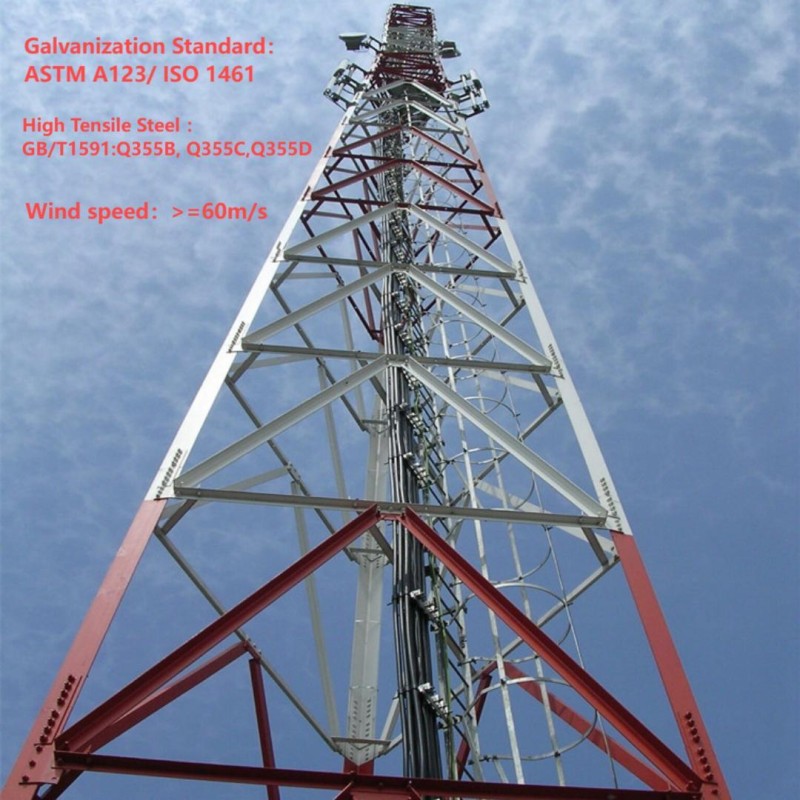 40M 52M 70Meter Pre Drilled Holes 3 Legged Angle Steel Tower For Road Station Telecom