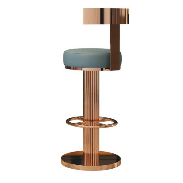 Outdoor Luxury Bar Stool with Blue Velvet Seat and Gold Metal Frame