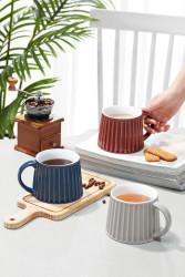 Cute Ceramic Mugs Handmade 480ml Ceramic Unique Coffee Mug With Lines