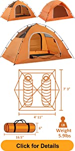 Camping Tent for 2 Person, 4 Person, 6 Person - Waterproof Two Person Tents for Camping, Easy Up Tent for Family