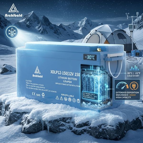 12V 100AH Low-Temperature LiFePO4 Camper Van Lithium Battery with Self-Heating for Winter Camping