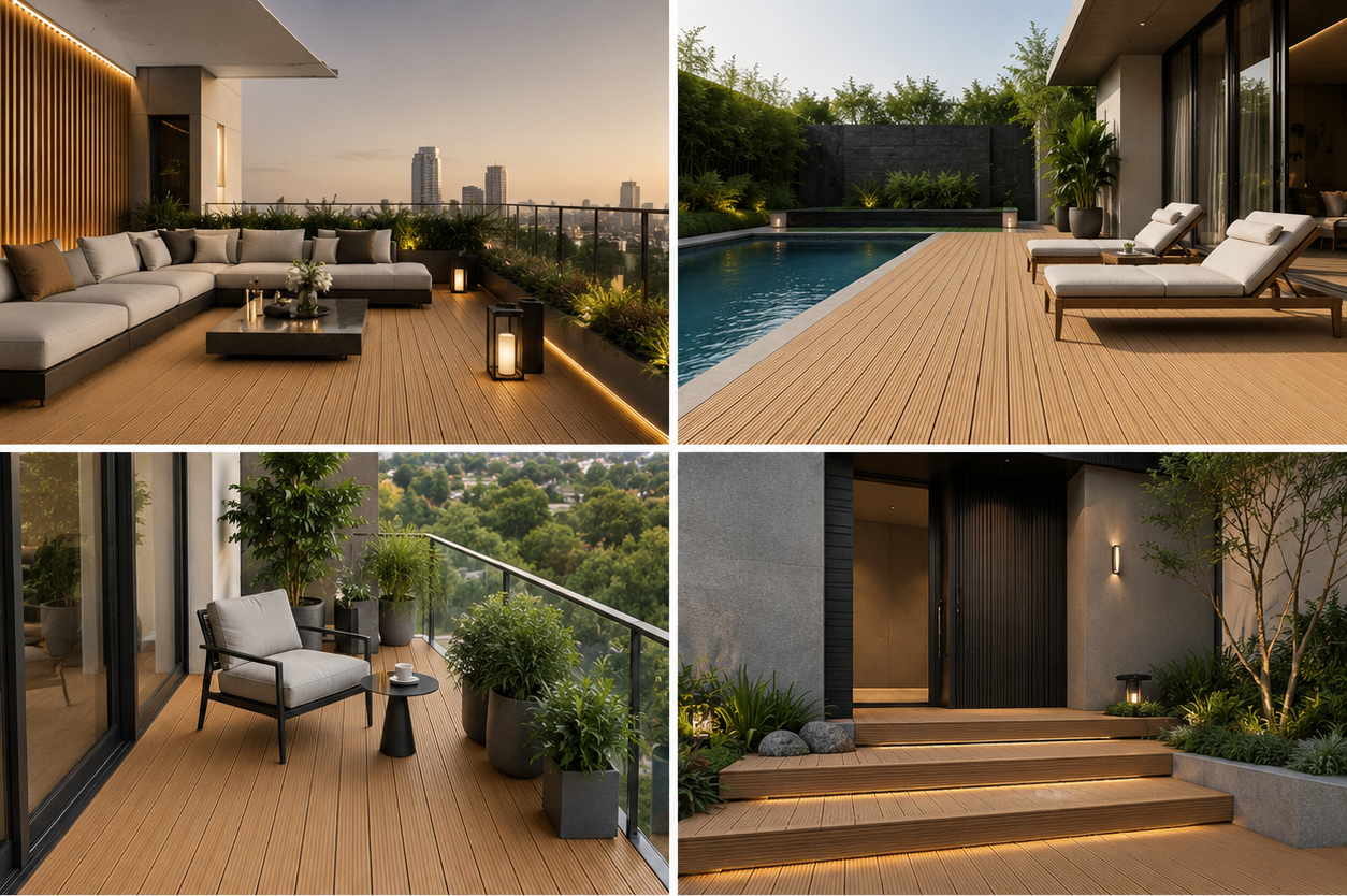 Hollow WPC Decking 140x25mm First Generation Anti Slip Composite Outdoor Flooring Garden