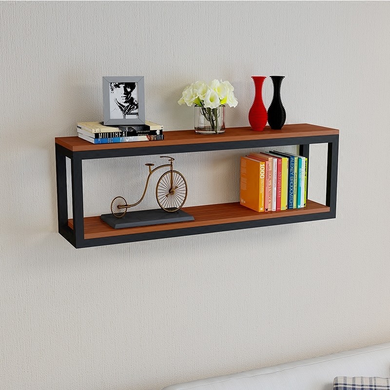 Wood Corner Wall Shelf Design Metal Frame Floating Shelves for Bedroom Mail Packing Y