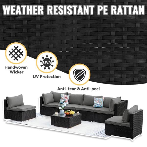 AJUNION Wicker Rattan PE Sectional Sofa Garden Set Patio Furniture Conversation Set Outdoor Furniture