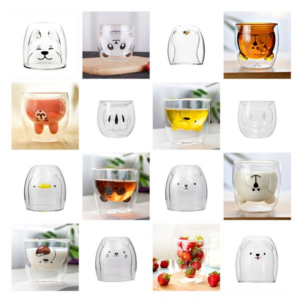 Double Wall Bear Shape Glass Cup Heat Insulation Borosilicate Glass Coffee Teacup