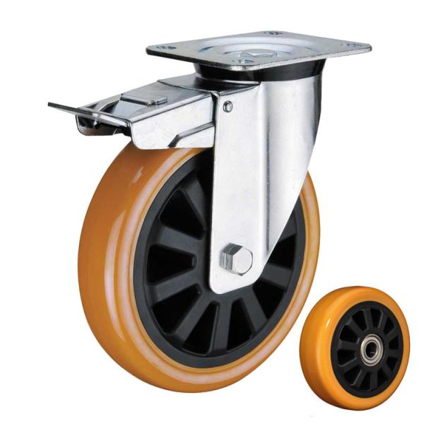 Тип OEM 6 дюймов плоский колес европейского шарнирного соединения полиуретана ядра рицинусов неубедительного промышленный