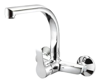 2 Hole Chrome Kitchen Mixer Faucet Wall Installation Single Lever Swivel Sink Tap