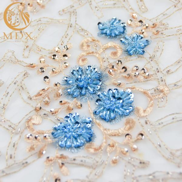 Вышитое верхним сегментом расстворимое в воде Нигерии ткани шнурка Sequin Multicolor