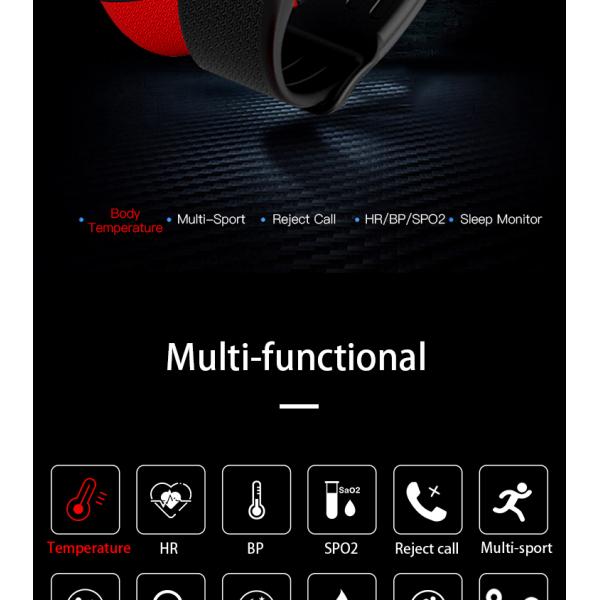 Pulsera del termómetro de la banda de la temperatura del cuerpo de Smartwatch IP67 de la pantalla táctil del deporte de Reloj B5W