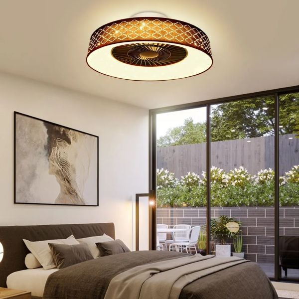 Kitchen Bedroom Living Room Timing Invisible Blades 57cm Dimmable fabric LED Ceiling Fan with Light(WH-CLL-72) ﻿