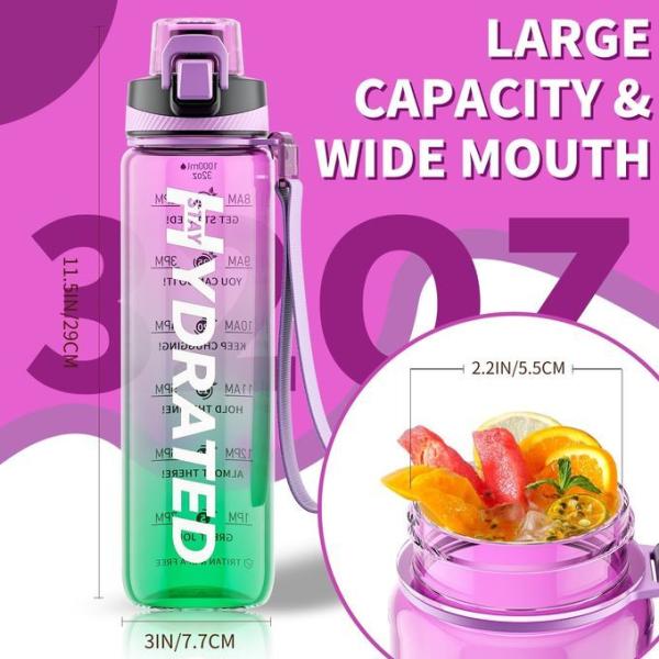 Tritan 32 Oz Motivational Water Bottle BPA Free 5507501000ML Sports Time Track Water Bottle Wide Mouth Leakproof Fashion As Gift For Christmas