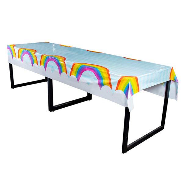 Rainbow Printed PE Plastic Fitted Table Covers Disposable 54 × 108 Inch Rectangular Shape