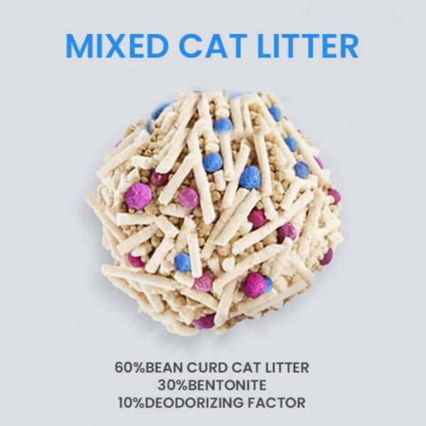 Légume originale Litter de chat Tofu Bentonite Déodorant à faible teneur en poussière Litter de chat mélangé