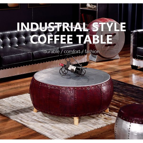Nidea #8647 LOFT Original Drum-Shaped Aluminum Rivet Coffee Table Industrial Style Handmade Durable Living Room Furniture