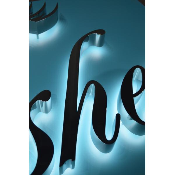 7000K Backlit Halo Lit Stainless Steel Channel Letter Signs Acrylic LED Electroplated Edge Lit