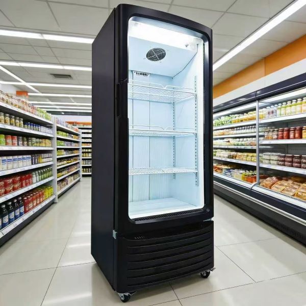 Supermarket Single Glass Door Commercial Display Cooler Upright Chiller Fan-Cooling Beverage Refrigeration Equipment
