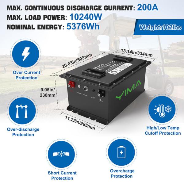 12S1P 16S1P Lifepo4 Electric Golf Cart Lithium Battery 5 Years Warranty