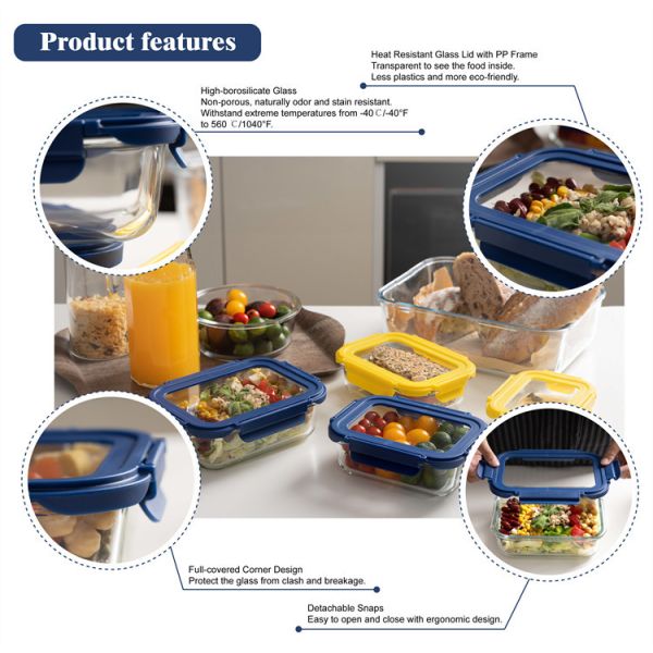 Leak Proof Airtight Borosilicate Glass Food Storage Container Microwave Safe with Silicone Sleeve