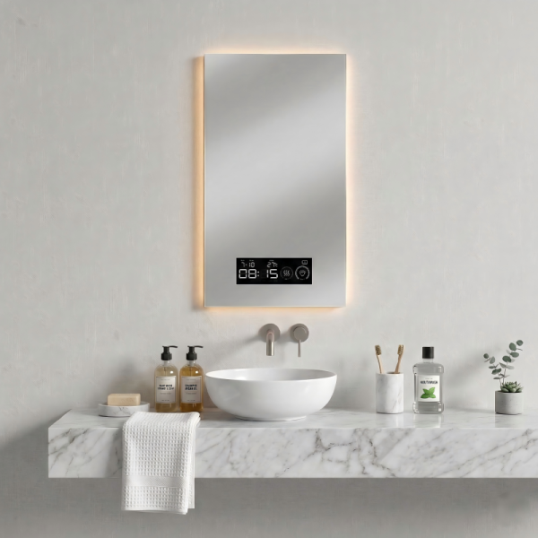 Kingstin Smart LED Bathroom Mirror Frameless Wall Mounted Backlit Dimmable Anti-Fog Digital Display