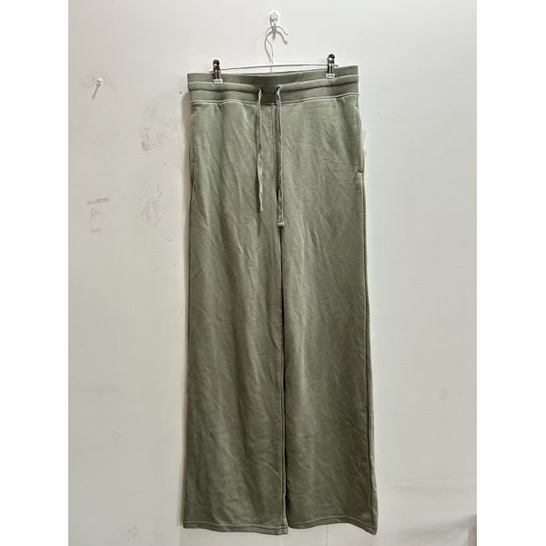 Soft Knit Wide Leg Drawstring Pants - Dark Green / Cream / Light Green