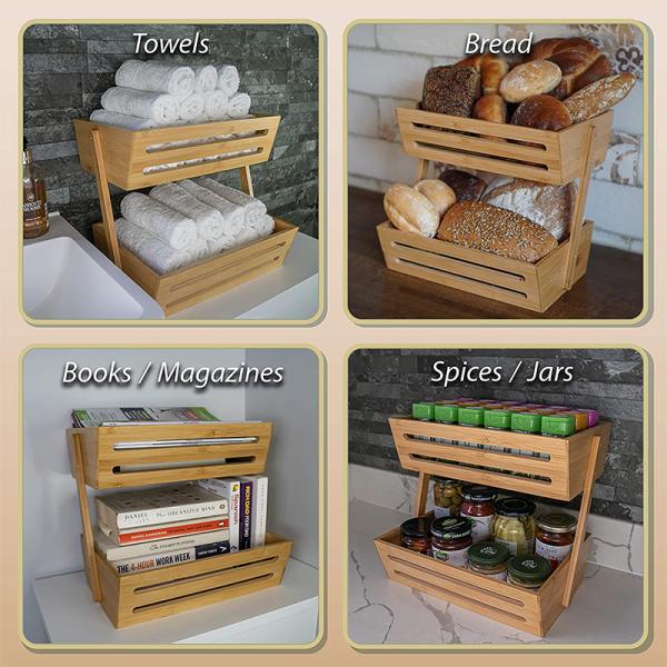 Высококачественный бамбук 2 уровень фруктовой корзины для кухонной столешницы хранилища организатор