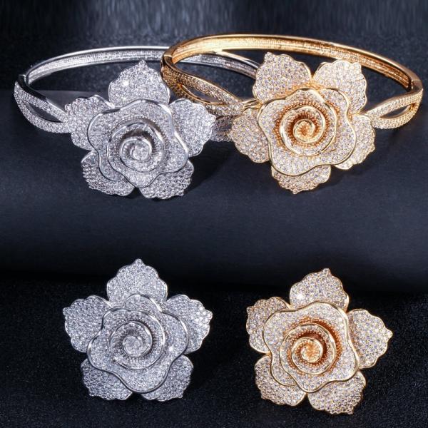 Luxury Rhinestone Flower Bracelet for Women Crystal Bracelet Wedding Bridal Bracelet Gold Silver Color Bracelet  Jewelry