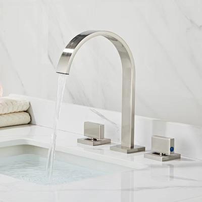 All Copper Square Waterfall Basin Tap Bath Faucet Washbasin Cool Hot Double Handle