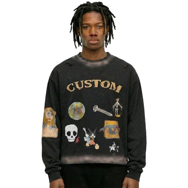 Vintage Wash Long Sleeve Men T Shirts OEM Mens Casual T Shirts