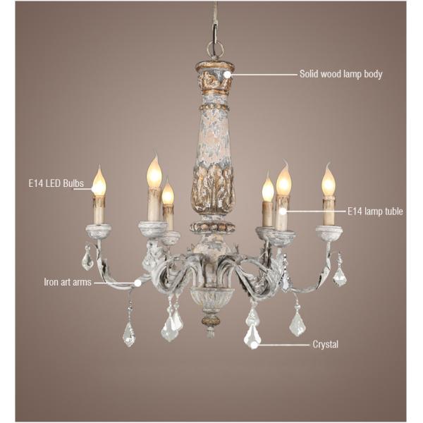 Wooden Iron Chandelier Lighting Vintage Crystal Lustre vintage chandelier(WH-CI-110)
