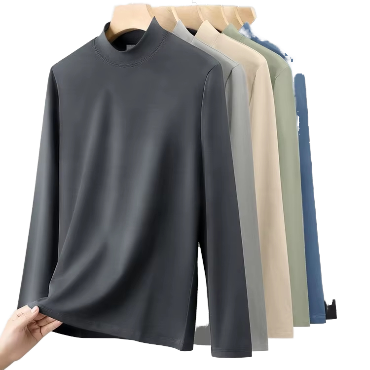 High Quality Modal 100%Cotton Half Turtleneck Bottoming Shirt Men's Casual Long Sleeved Knitted Blank Design T-shirt