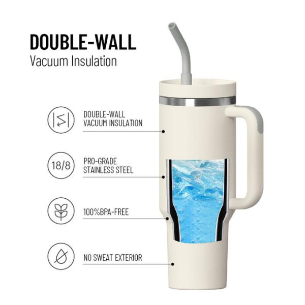 Venta al por mayor de botellas de vacío de acero inoxidable personalizadas de 40 onzas con mango aprobado por la FDA, libre de BPA, de uso pesado