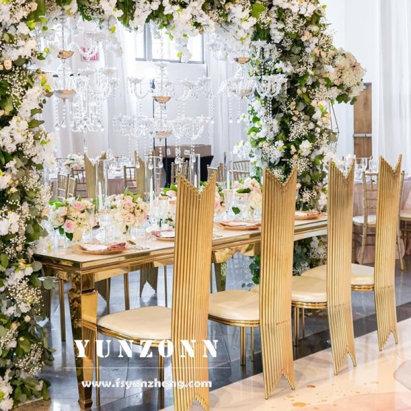 Events Furniture Stainless Steel Gold Frame White Pu High Back Wedding Dining Party Event Banquet Chair for Sale