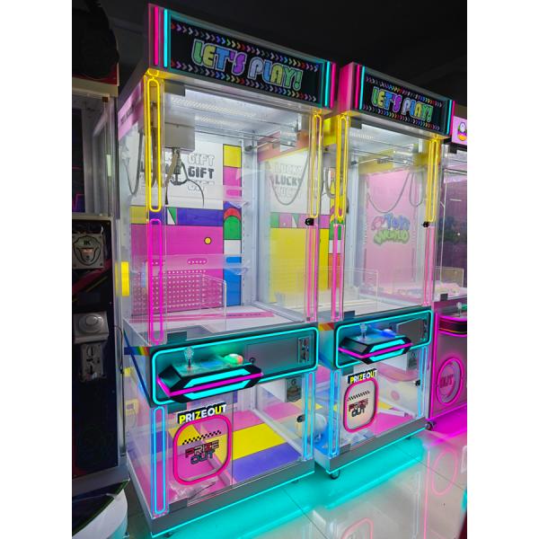 Factory Price Wholesale Kids Transparent Claw Machine with Lucky Gift Box Plush Toy Crane Game