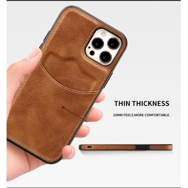 iPhone 15 Pro Max PU Leather Back Cover Card Slot Holder Slim Vintage Mobile Phone Case