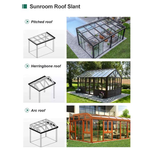 Cuadro de aluminio resistente al agua Vidrio estilo invernadero Sala de sol Anti-ultravioleta Vidrio templado Sala de sol cerrada Para ocio / plantación