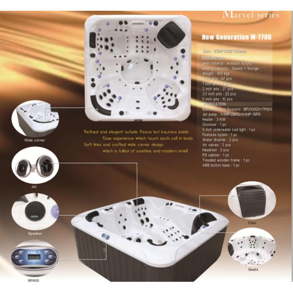 Jacuzzi acrílico moderno para 6 personas 2180x2180mm con control Balboa