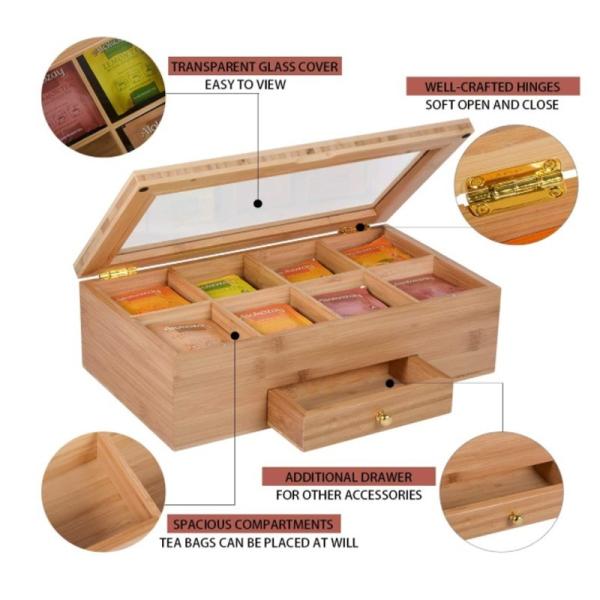 Caixa de armazenamento do produto 8 compartimentos 1 gaveta para escovas saco de chá loções de sombra de olho batom Polonês de unhas Design retangular