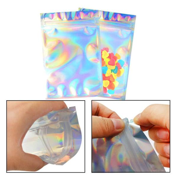Flat Holographic Aluminum Foil Bag Non Toxic Candy / Soap Use