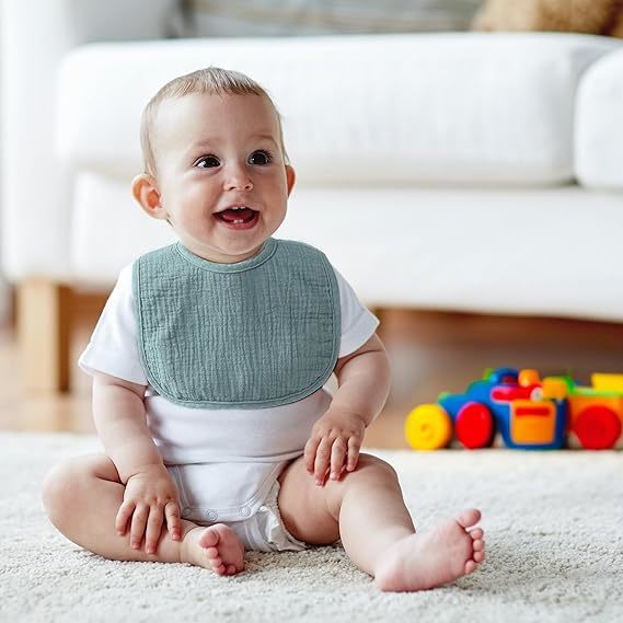 6-Pack Muslin Baby Bibs with Soft Plush Dots，100%Cotton Baby Drool Bibs for Unisex
