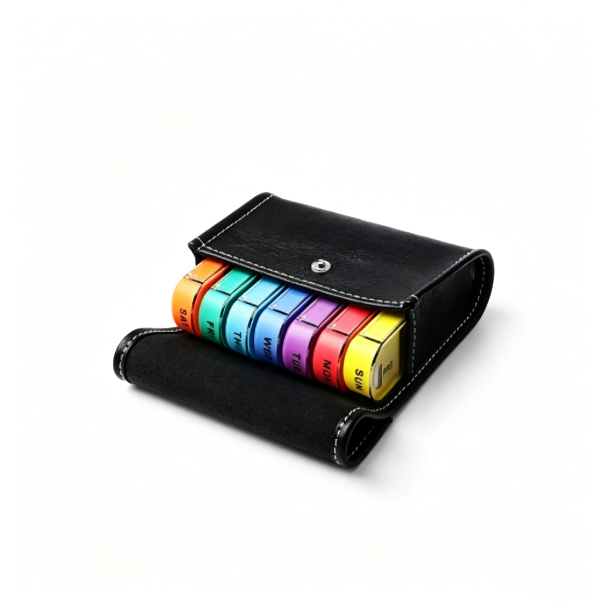 Weekly Travel Pastel Color Pill Organizer Box - Prescription and Medication Reminder Vitamin Pill Case Daily AM PM, Day Night 7 Compartments for 4 Times A Day-Includes Black Leather Pouch