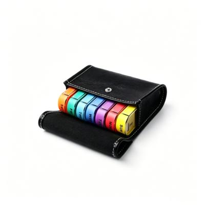 Weekly Travel Pastel Color Pill Organizer Box - Prescription and Medication Reminder Vitamin Pill Case Daily AM PM, Day Night 7 Compartments for 4 Times A Day-Includes Black Leather Pouch