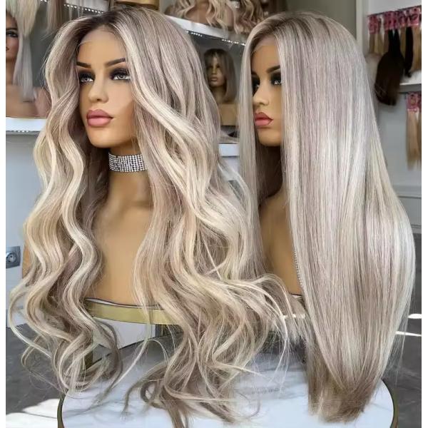 European Hair Human Hair Wigs with Frontal 180% Density HD Lace Front and Body Wave