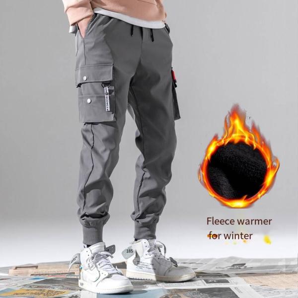 Men's Printed Cargo Pants with Pockets Mid Waist Plus Fleece Knitted Polyester/Cotton