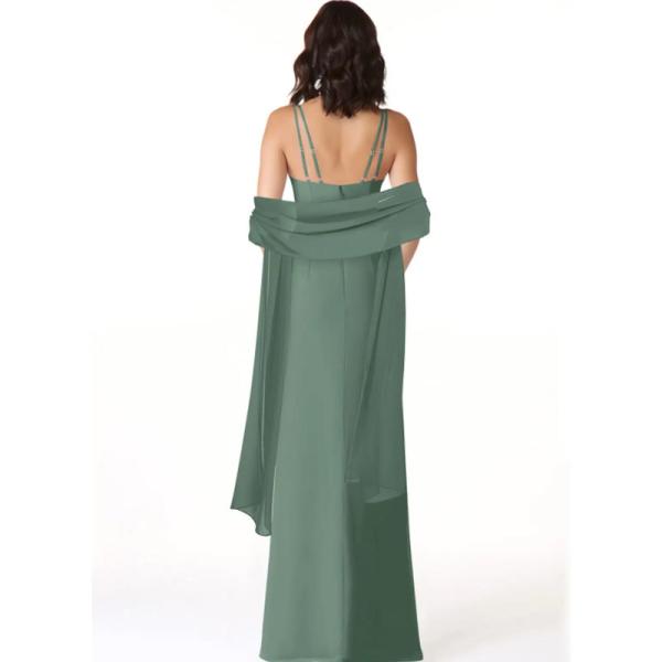 Luxury Nude Green Chiffon Shawl Spaghetti Straps Sleeveless V-line Factory Plus Size Sheath