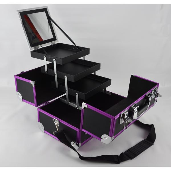 Protable Anodize Purple Aluminum Vanity Cosmetic Case Size 300 * 220 * 245mm