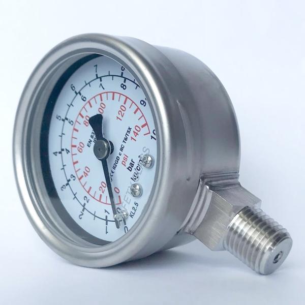 Glycerine Manometer 10 Bar Liquid Filled Pressure Gauge Oil SS316 NPT Removable Ring