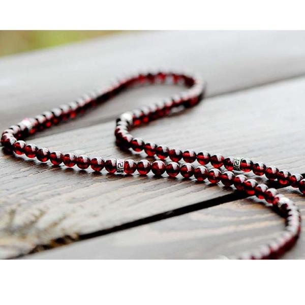 5mm-6mm Natural Garnet Strand Bracelet with Vintage Sterling Silver Charm (B042861W)