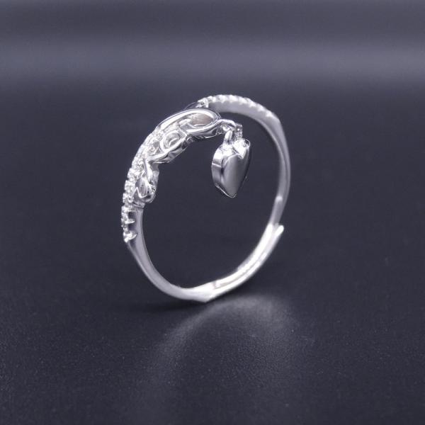 Romantic Style Silver Pearl Ring 925 Silver Heart Shape For Young Girls